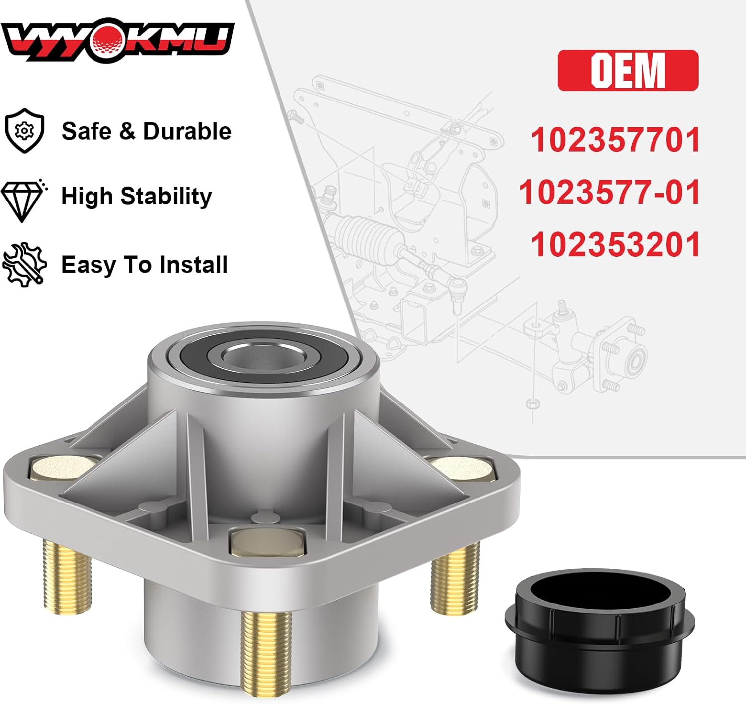 Club Car Front Wheel Hub Assembly, Golf Cart Wheel Bearings with Dust Cover for Club Car DS&Precedent(2003-UP) and Tempo(2018-UP) Gas&Electric Golf Cart, OEM# 102357701 (2PCS)