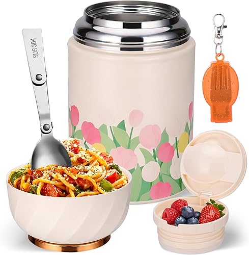 Miniatura 8 de Contenedor térmico aislado de 16 onzas para alimentos calientes, termo de acero inoxidable a prueba de fugas para niños con boca ancha y cuchara