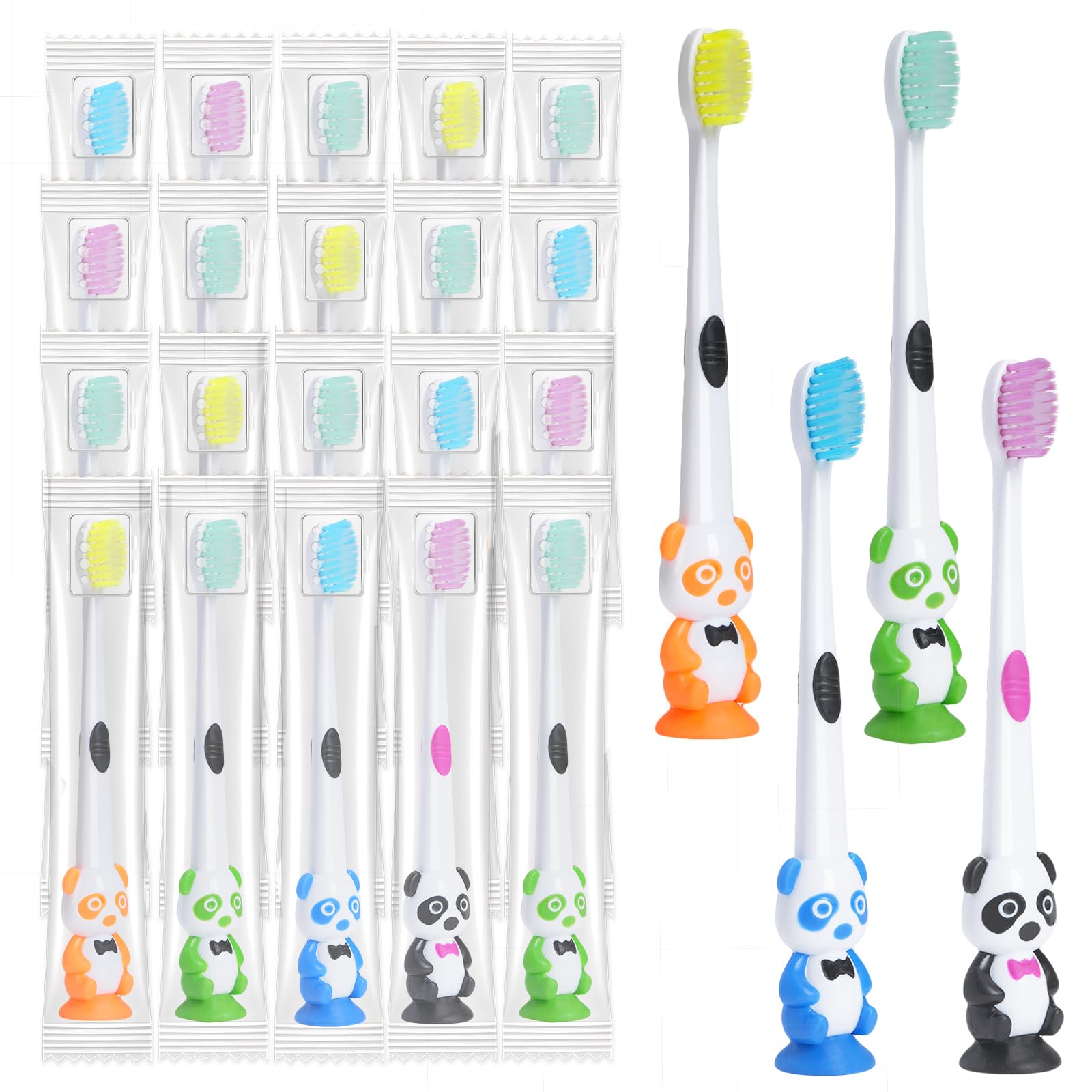 Paquete de 100 cepillos de dientes para niños, cerdas suaves a granel, cepillo de dientes para niños, bonito cepillo de dientes con ventosa, incluye fundas de viaje, cepillos de dientes envueltos