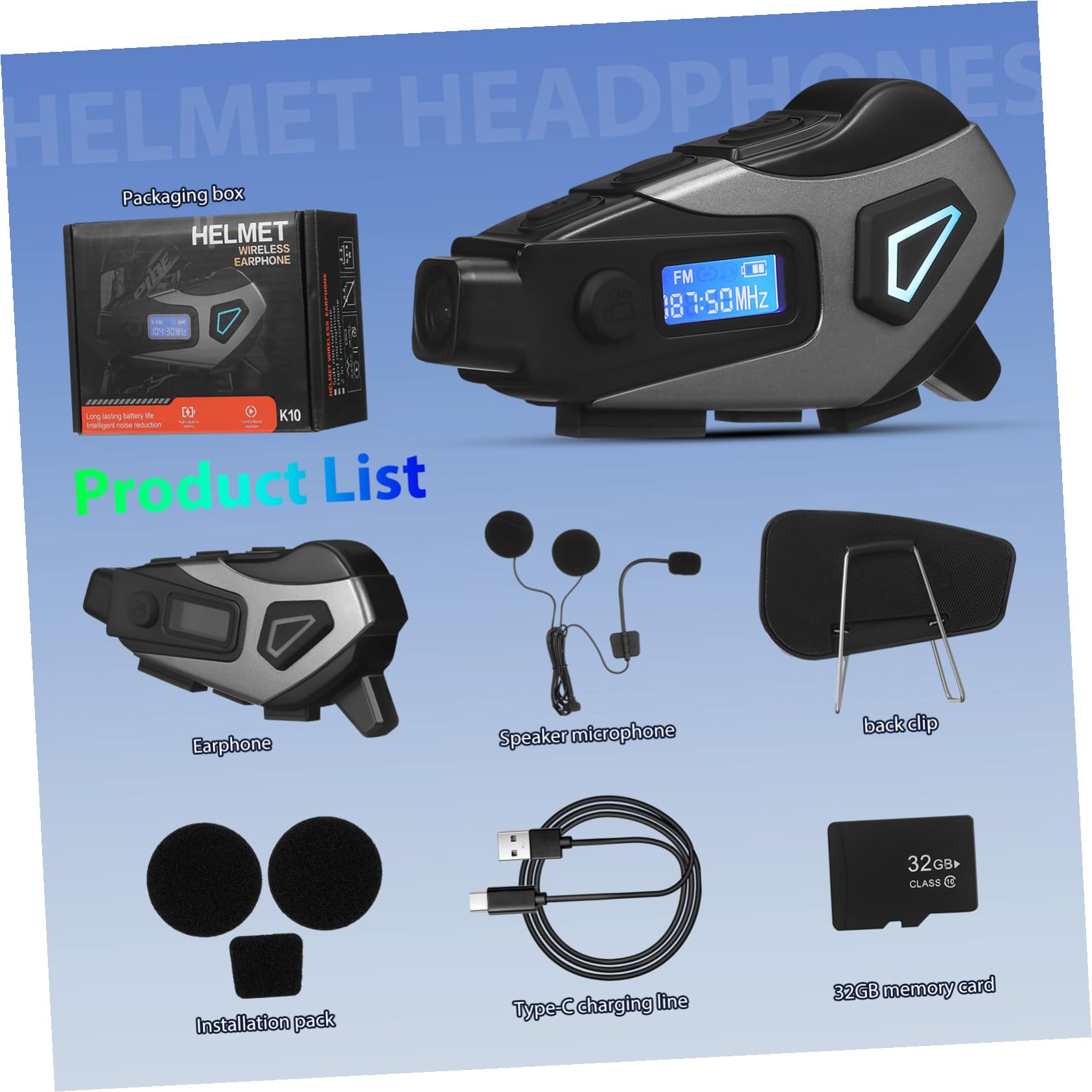 Cabilock 1200mah Cuffie per Moto Microfono e Cancellazione del Rumore Supporto per Caschi da Ciclismo Cuffie Wireless Impermeabili Memoria Integrata per Musica e Chiamate Chiare
