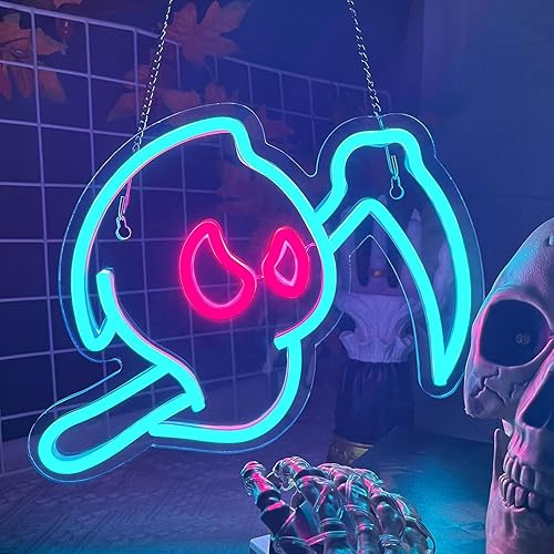 Letrero de neón fantasma, luz de neón de la parca de Halloween para decoración de pared, letreros de neón LED con forma de fantasma con alimentación