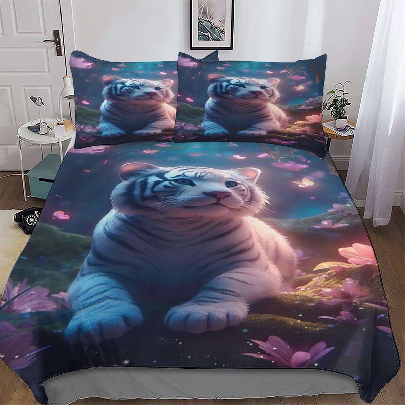Housse de couette tigre 200x200 cm parure de lit 3 pièces en microfibre de qualité supérieure