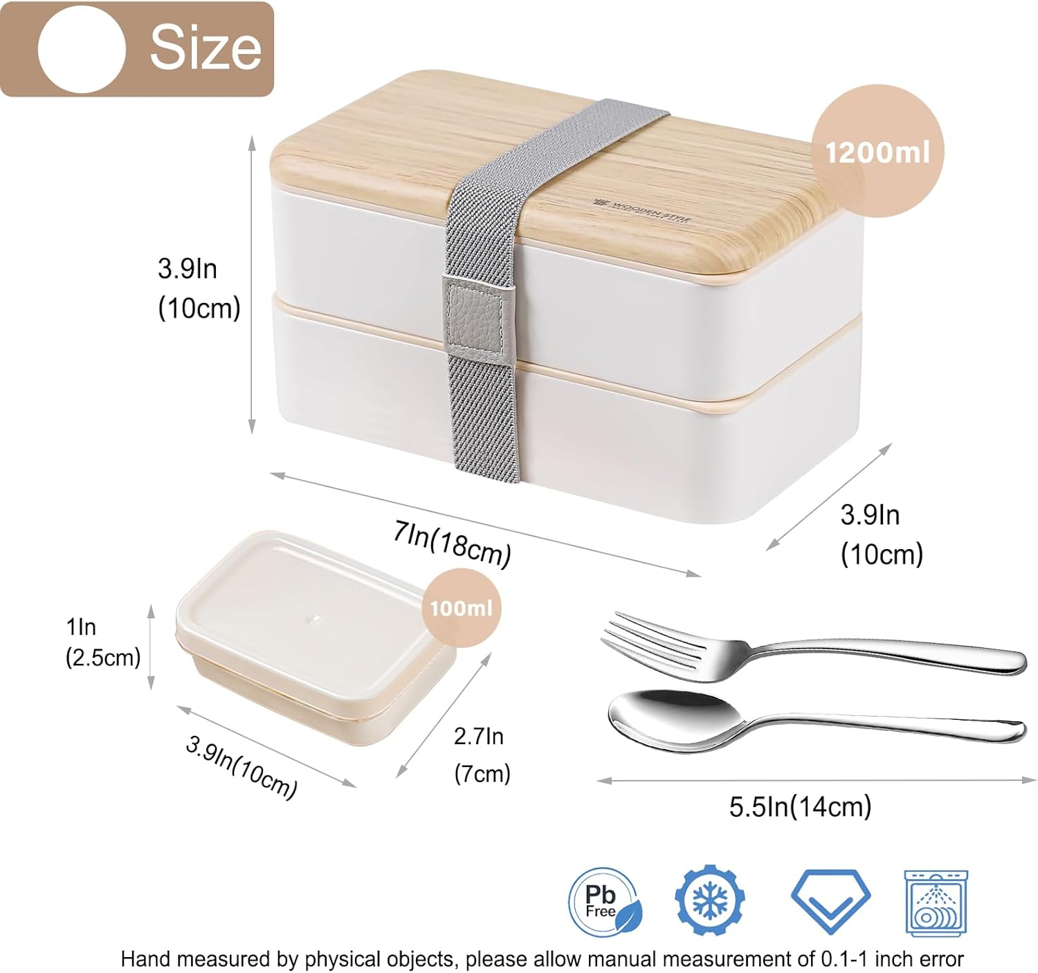 Original Bento Box Lunch Box Japanese Style 2 Layer Food Containers with Utensils Spoon and Fork Bundle Divider Salad Box for Men Women(White)