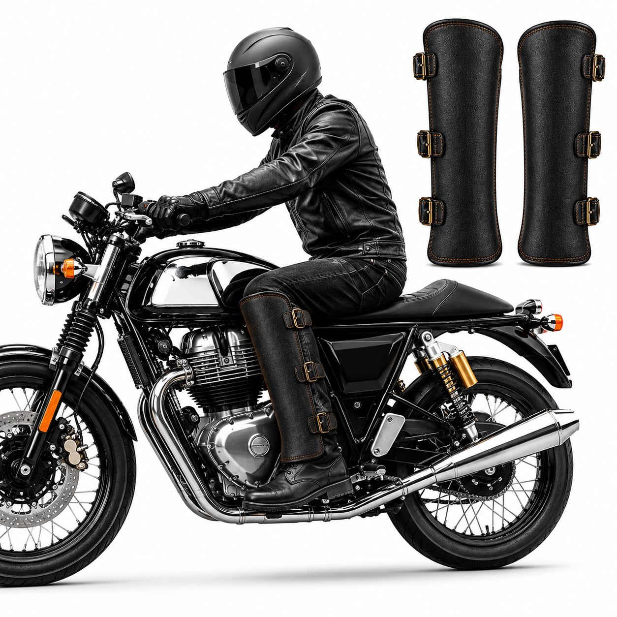 Motorcycle Heat Shield Leg Guard, Premium Leather, Heat Resistant Shin & Calf Cover, Universal Fit for Bobber, Cruiser & Cafe Racer Bikes, Pack of 1 Pair-image-46