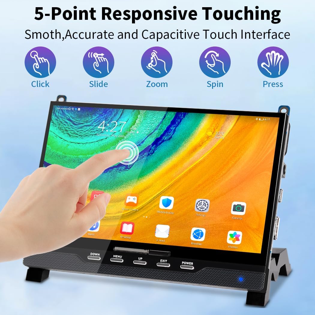 7 Inch HDMI Touchscreen Display Compatible with Raspberry Pi 5,1024x600 Pixel IPS,Sunlight Readable,Built-in Speakers，Driver-Free