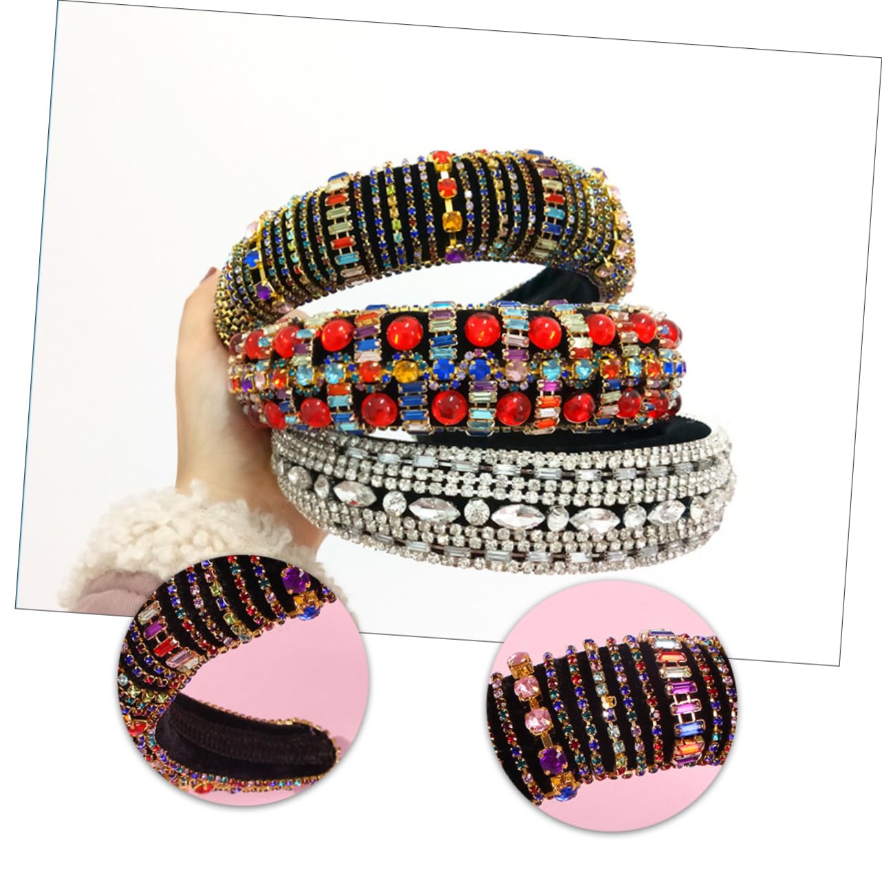 DOITOOL 3 Piezas diadema de ala ancha con diamantes completos coleteros scrunchies hair ties hair band hair topper gótico joyas rubor Decorar novia Accesorios para el cabello paño