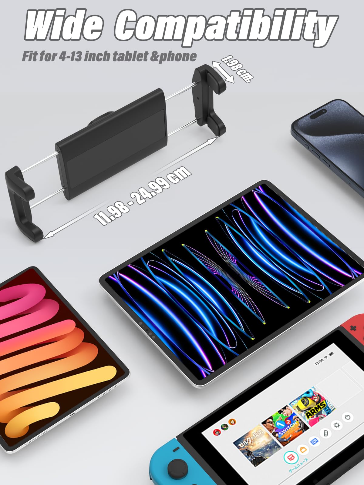 Tablet Halterung Auto Rückspiegel - [Superstabile 4 Klemmen], Handyhalterung Auto Spiegel, für 4-12,9 Zoll Handy & Tablet, iPad Pro/Air/Mini, Galaxy, Lenovo Tablet, iPhone 15/14/13 usw
