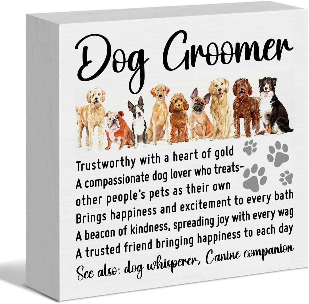 Dog Groomer Gifts for Women Men - Appreciation Gifts for Puppy Hairdresser Pet Salon Christmas Birthday - Pet Groomer Desk Decor Wooden Box Sign