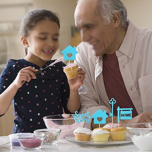 Miniatura 5 de 36 piezas de decoración para cupcakes con purpurina para inauguración de la casa, para bienvenida, nuevo hogar, fiesta temática, suministros de