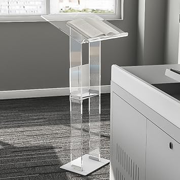 Acrylic Podium Stand, Clear Lecterns & Pulpits for Classroom, Concert, Church, Speech, Easy Assembly, Clear, 23.6" L x 15.7" W x 46.1" H
