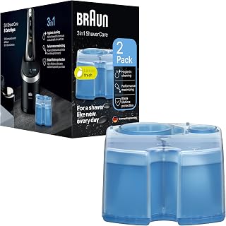 Braun ShaverCare 3 en 1 Cartuchos de Recambio Originales para El Centro de Limpieza Y Carga SmartCare, Limpiador de Afeitadora Eléctrica Hombre, Pack de 2, Aroma Fresco de Limón