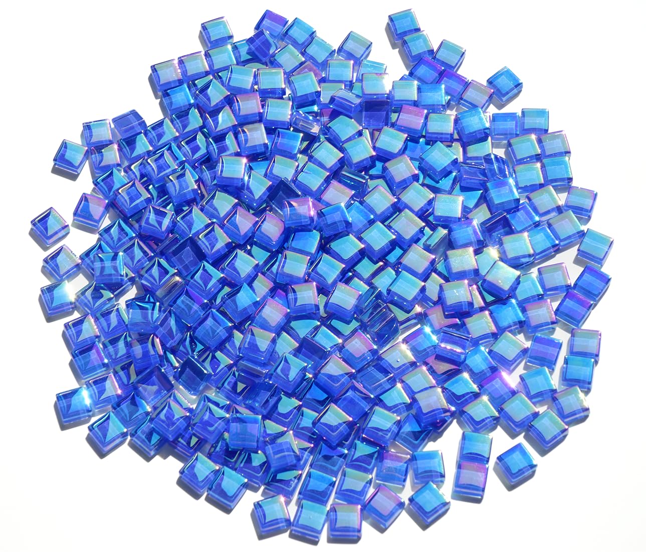 CHICSHIS Iridescent Royal Blue Tiles for Mosaic Crafts, 300G Iridized Crystal Stained Glass Pieces for Mosaic, 1x1 cm Square Glass Tiles Great for Mosaic Art Supplies, Mosaic Tiles Home Decoration