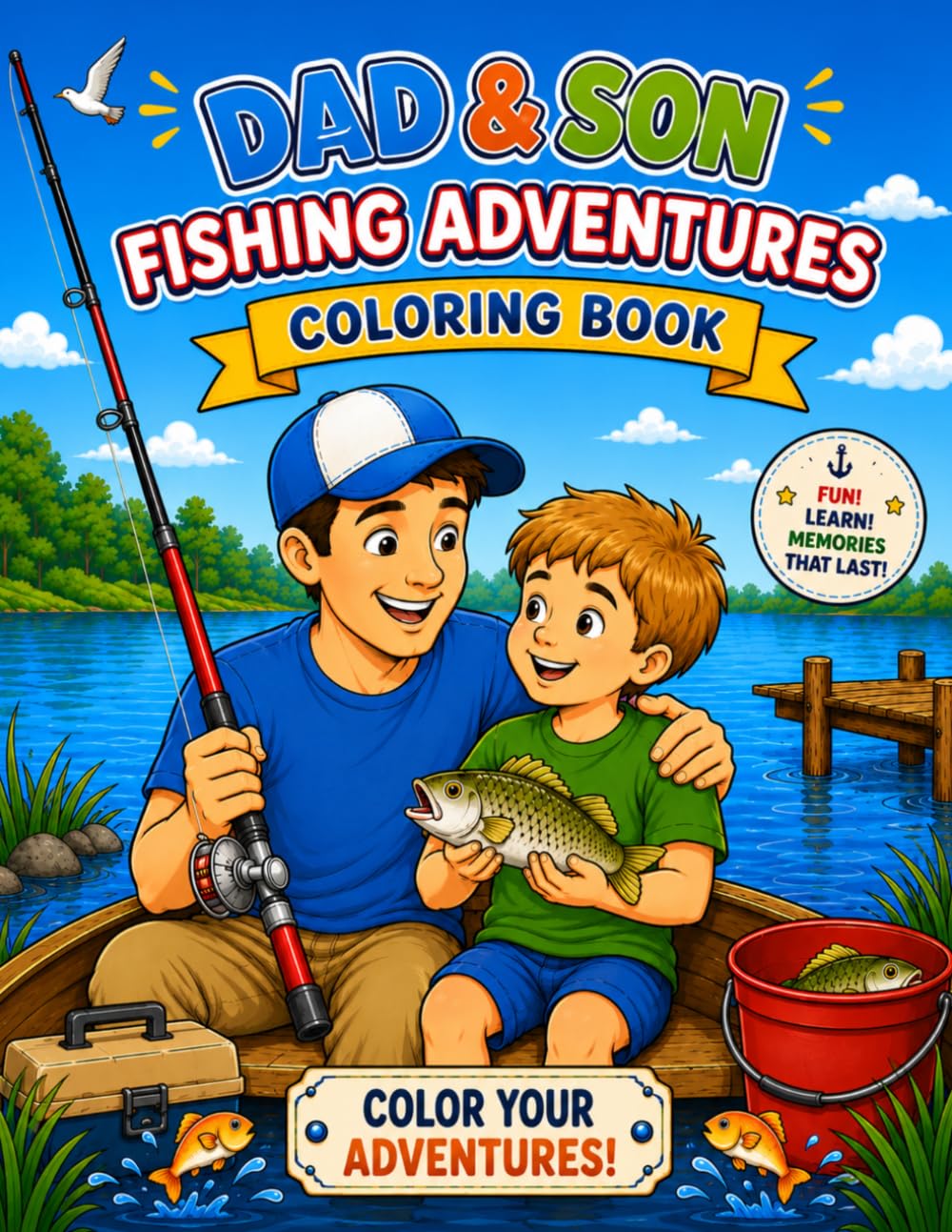 DAD & SON FISHING ADVENTURES Coloring book: fishing ,camping, boys and girls kids coloring book ages 5-10