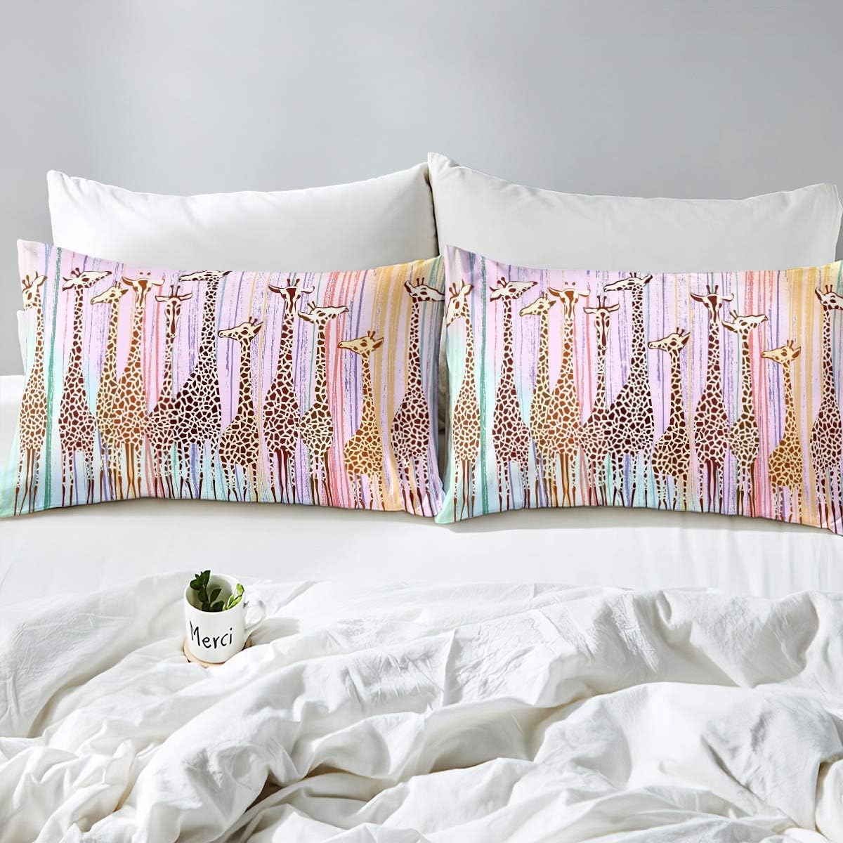 Loussiesd Giraffe Printed Bedding Set Single Giraffe Duvet Cover Set 3d Animal Theme Comforter Cover 2 Pieces Bedding Giraffe Pattern Decor Bedspread Cover For Kids Teens Boys Giraffe Quilt Cover - Image 3
