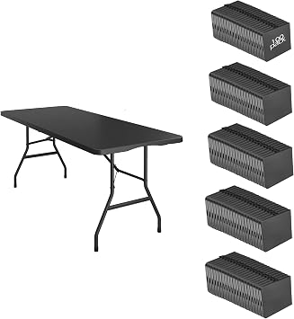 100 Pack of 6 Foot Foldable Table with Built in Handle & Steel Legs ,Heavy Duty Portable ,Perfect for Party, Dining, Wedding, Events, Picnic Indoor, Outdoor, Camping, Utility, FoldingBlack-100pac