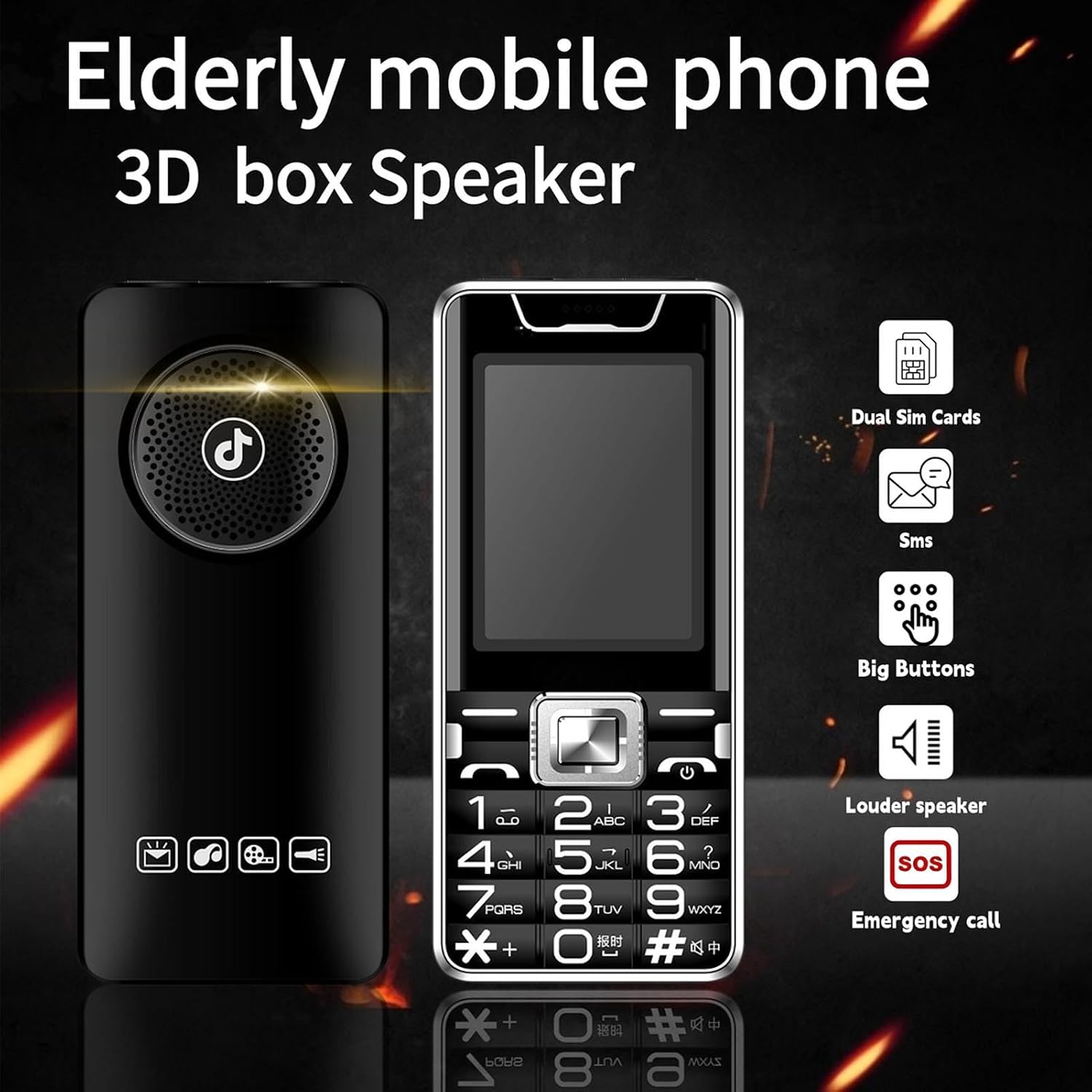 Unlocked Senior Cell Phone, 2G GSM Retro Big Buttons Dual SIM Mobile Phone with Loud Speaker, Flashlight, SOS Key, Voice Recorder, (US Plug with EU Plug Adapter)