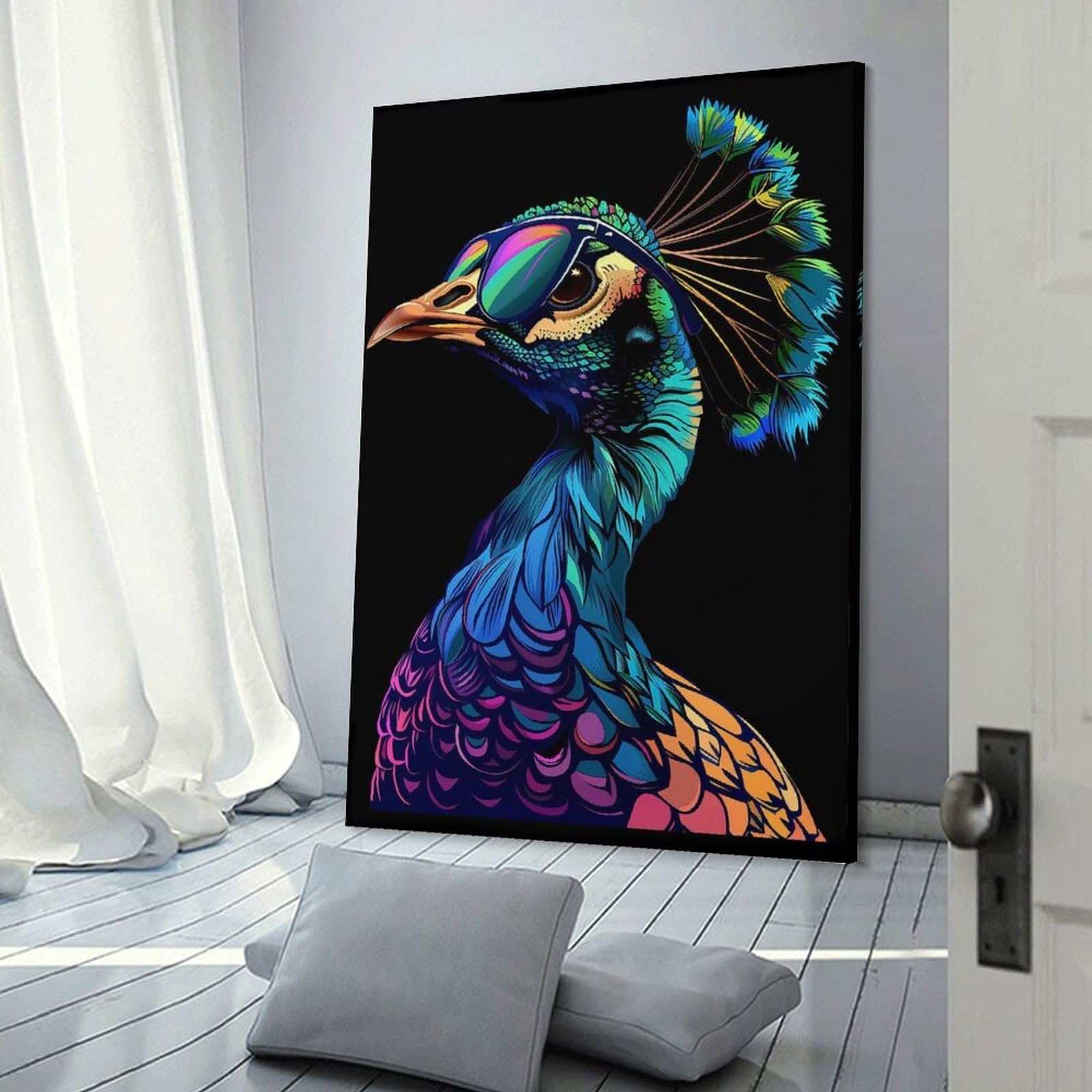 Junmoney Frame-Style-24-1 Peacock Colorful Canvas Art Print, 20X30inch(50X75cm), For Living Room, Bedroom, Office Or Hallway, Decorative Artwork With Broad Appeal