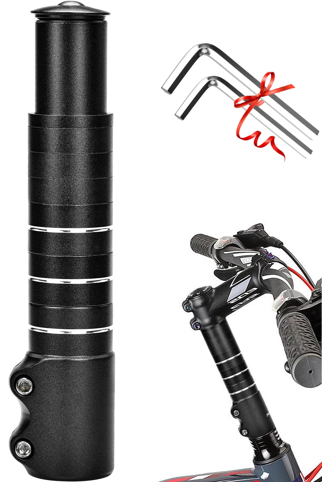 BEAUGIREW Bike Stem Riser Extender 180mm Bicycle Handlebar Riser MTB Handlebar Extension with Hex Key for 28.6mm / 1-1/8'' Fork, Aluminum Alloy Black (Black - 180mm)