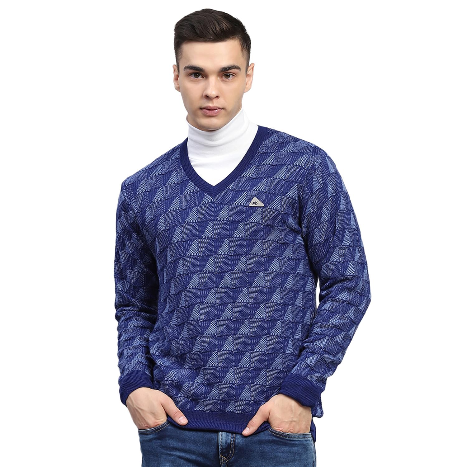 Mens Self Design V Neck Full Sleeve Pullover (1243341VN)