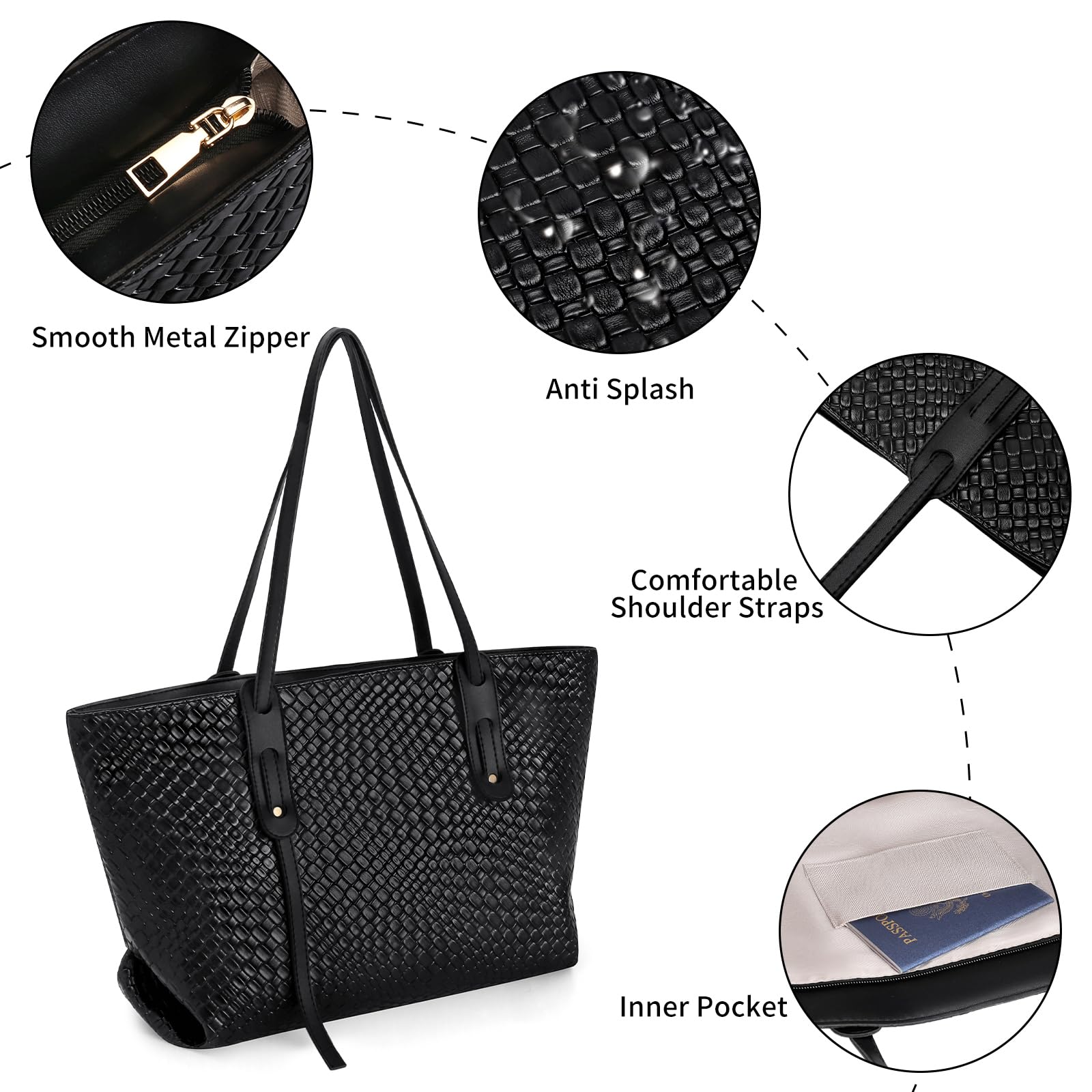 SENDEFN Borse Tote Donna, Borsa a Spalla Donna con Cerniera, Grandi Capacità Borse Shopper, Tote Bag Impermeabile in Pelle Vegana per Lavoro, Ufficio, Spesa, Scuola e Viaggio