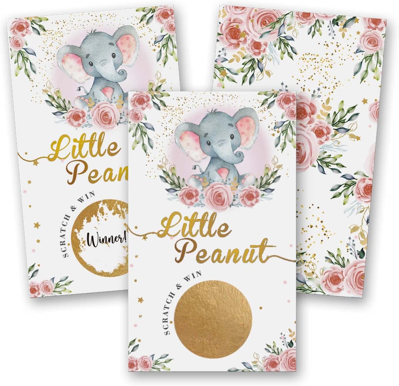 50 Baby Shower Scratch Off Game, Pink Elephant Rose Lucky Draw Card，Party Activities, Decorations, and Supplies- It's a Girl