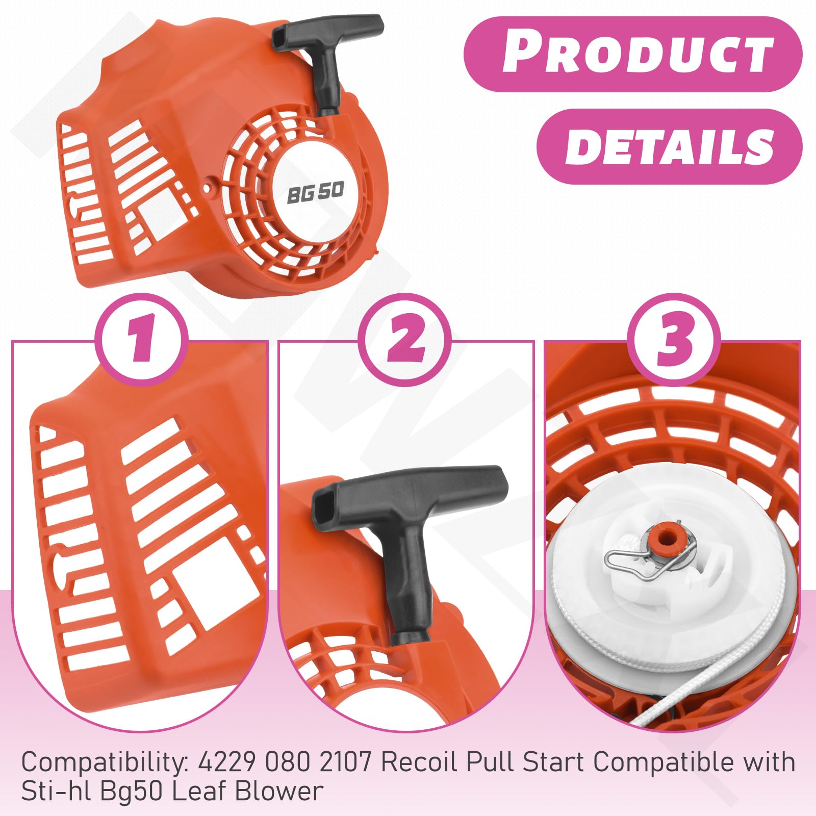 4229 080 2107 - Arranque de retroceso para soplador de hojas Sti-hl Bg50, rojo