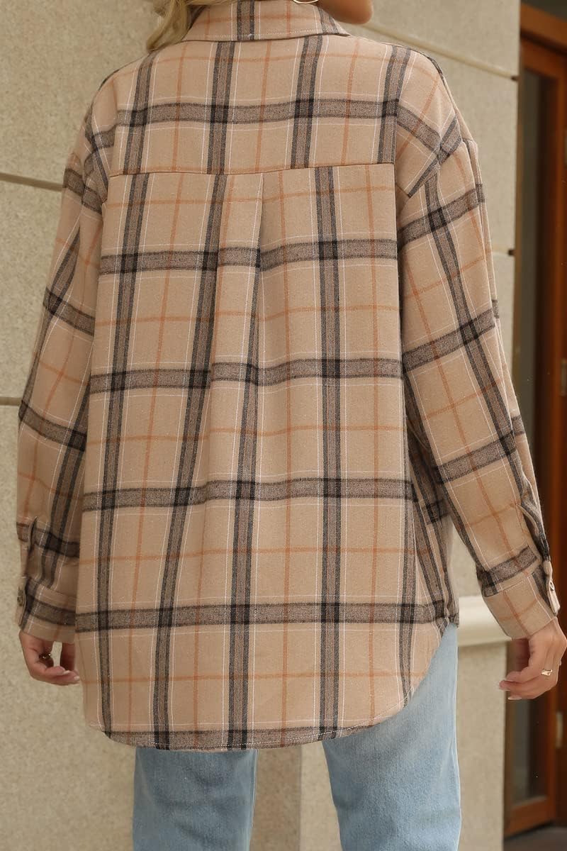 CHYRII Womens Button Down Flannel Shirts Long Sleeve Plaid Shackets Business Casual Blouse Top - Image 5