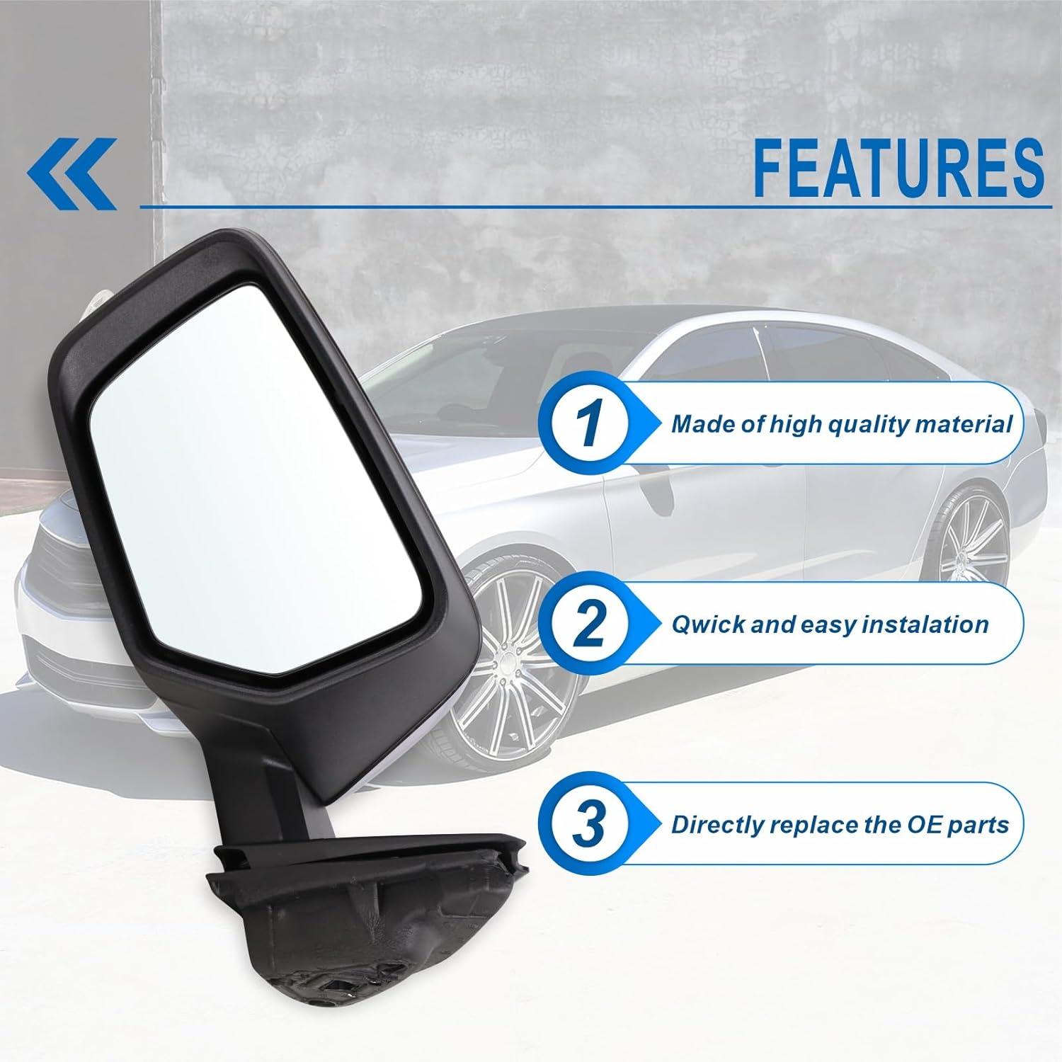 Left Driver Side Mirror Compatible With 2014 2015 2016 2017 2018 2019 Chevy Impala With Manual Folding Power Glass Heated Turn Signal Puddle Light Black Replace#22936943(8Pins)