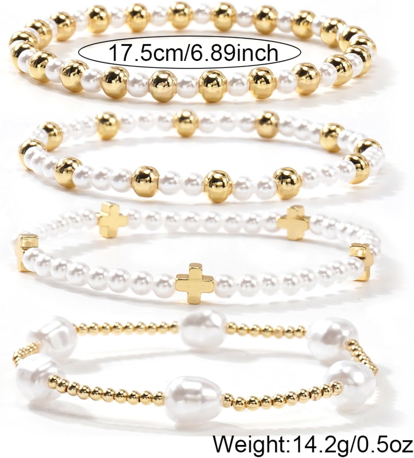 Gold Beaded Cross Bracelet for Women, 14K Plated Adjustable Stackable Dainty Bracelets,Non Tarnish Fashion Jewelry Set Gifts for Women Birthday Friendship - Image 3