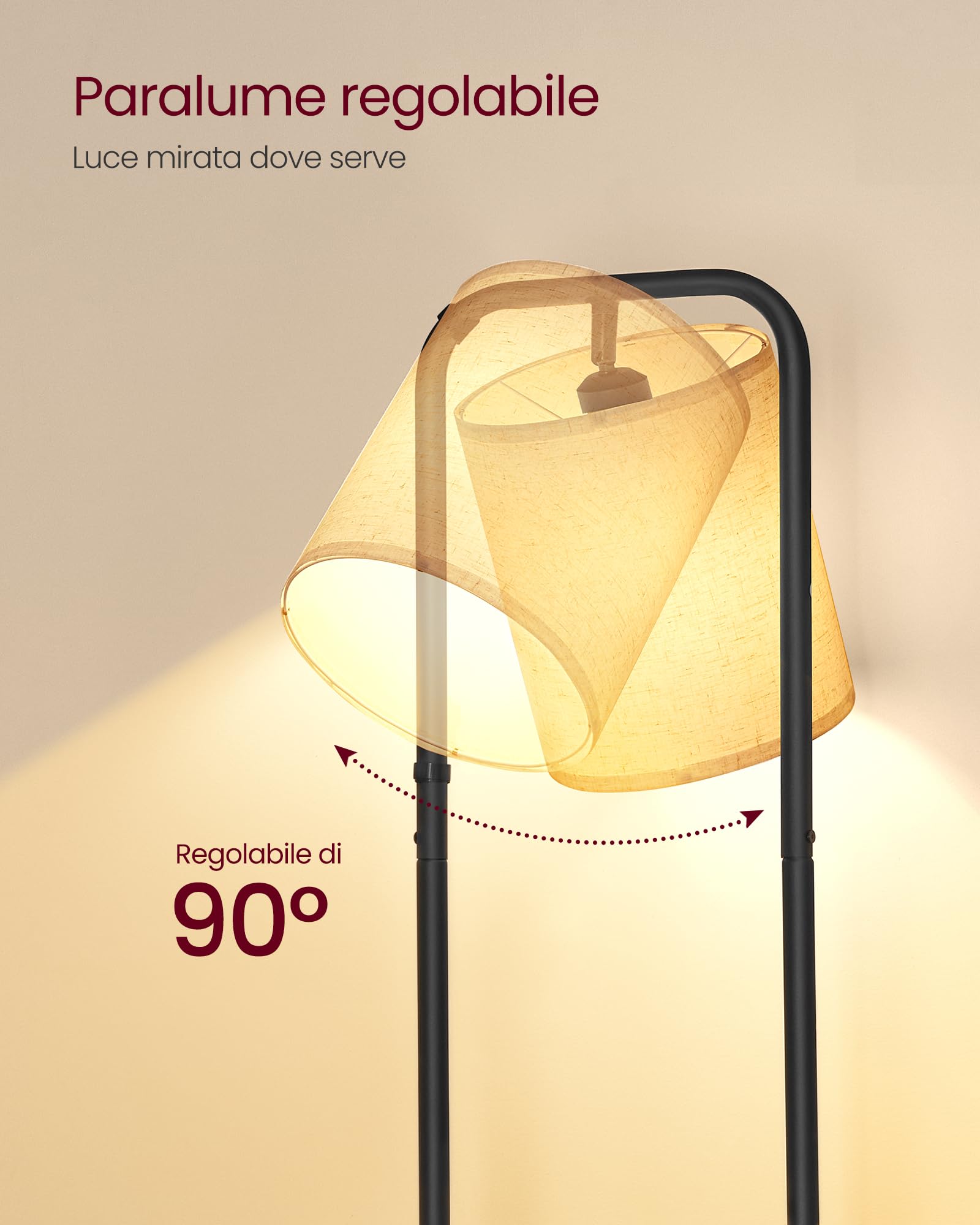 VASAGLE Lampada da Terra con 3 Ripiani, Piantana con Mensola, Lampadina LED Inclusa, Interruttore a Pedale, Paralume in Tessuto, Soggiorno Camera da Letto, Nero Inchiostro LFL001BD02