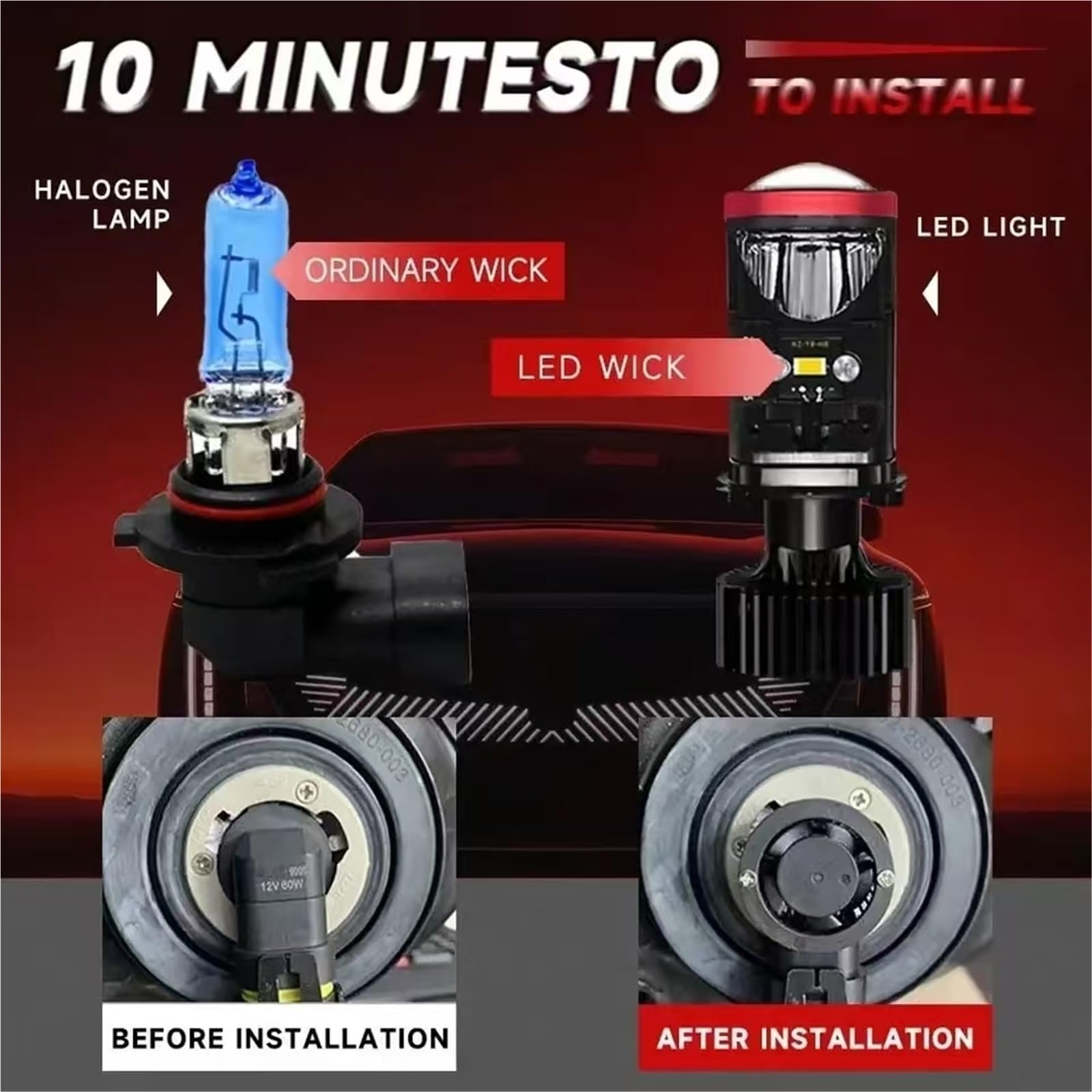 zacisk hamulcowy Żarówki reflektorów projektorowych H4 LED, soczewki Bi LED z wentylatorem, soczewki projektora H4, reflektory samochodowe, żarówki Hi Lo Beam Brake Booster(LHD 2PCS)
