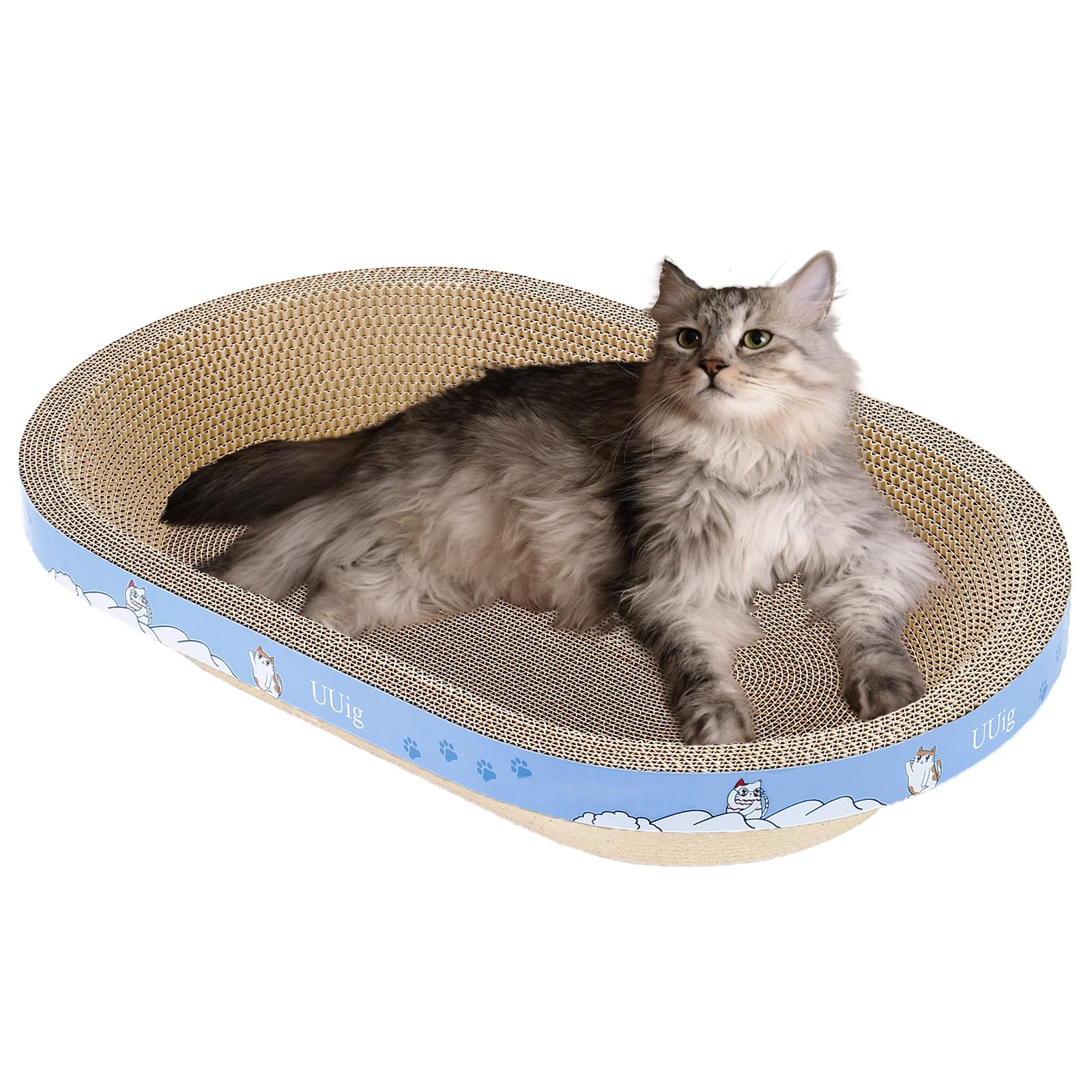 Cat Scratcher, 23.6x14.9 inches Cardboard Cat Scratchers for Indoor Cats, Large Cat Scratching Board, Oval Cat Scratch Pad Bed with Catnip