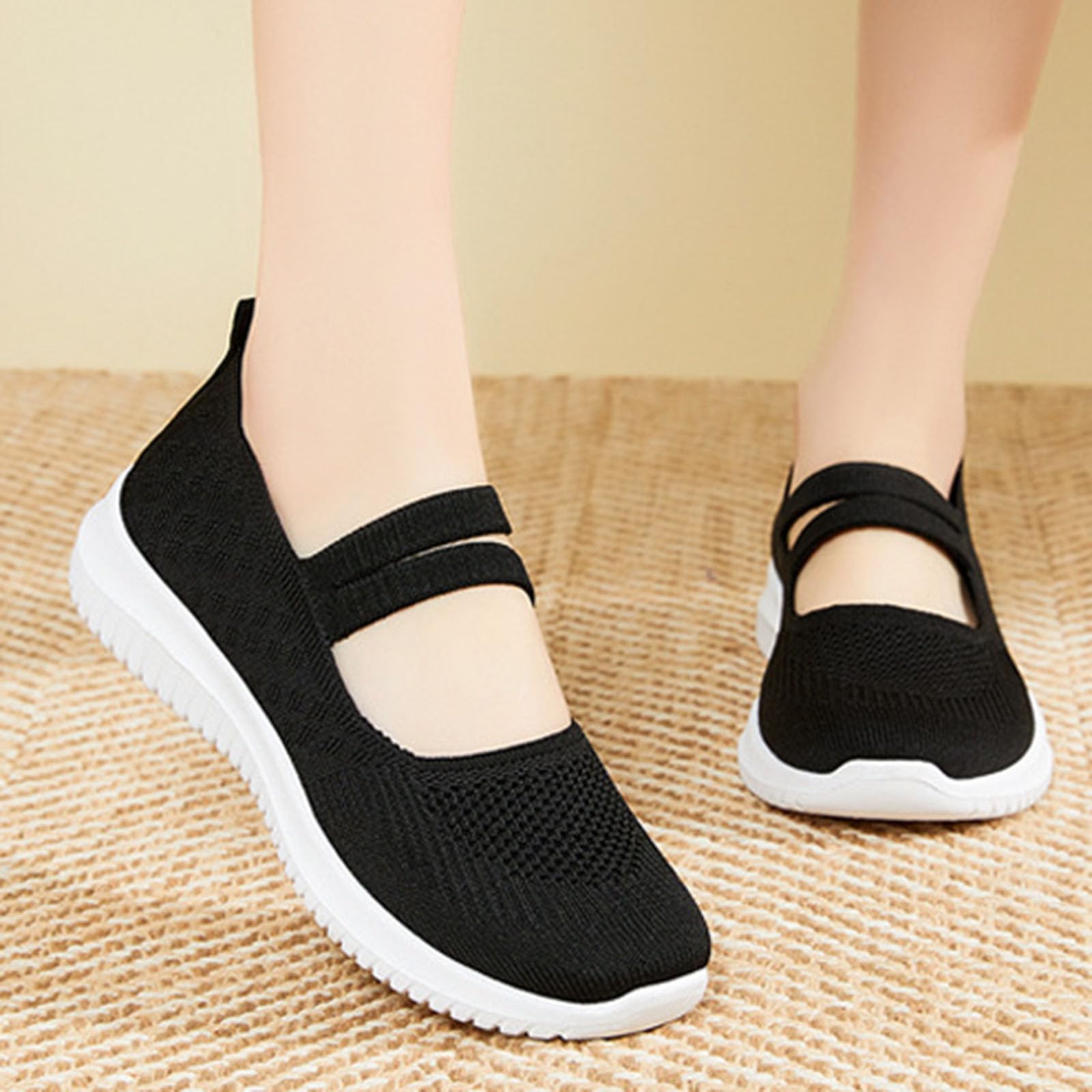 Generisch Mesh Ballerinas Damen Comfort Weite H - Faltbare Strick-Damen Für Elegant Lässig Arbeit Büro Breite Ballerinas Für Breite Crossover Riemendesign Mit Fußgewölbeunterstützung BequeSchuhe