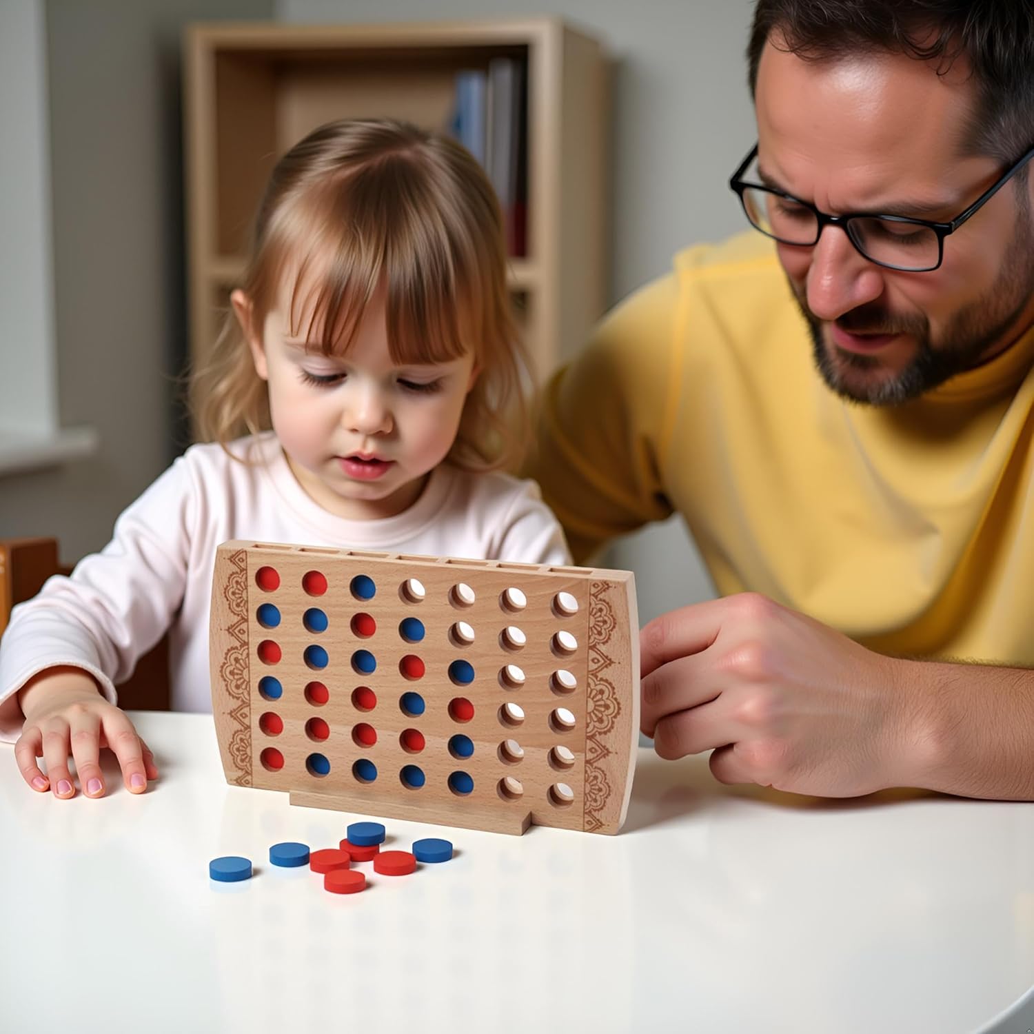 Wooden 4 in a Row Game Coffee Table Decor-Classic Strategy Game-Family Board Games Toys Gift for 6 Years Old Kids Boys Girls Adults - Image 7