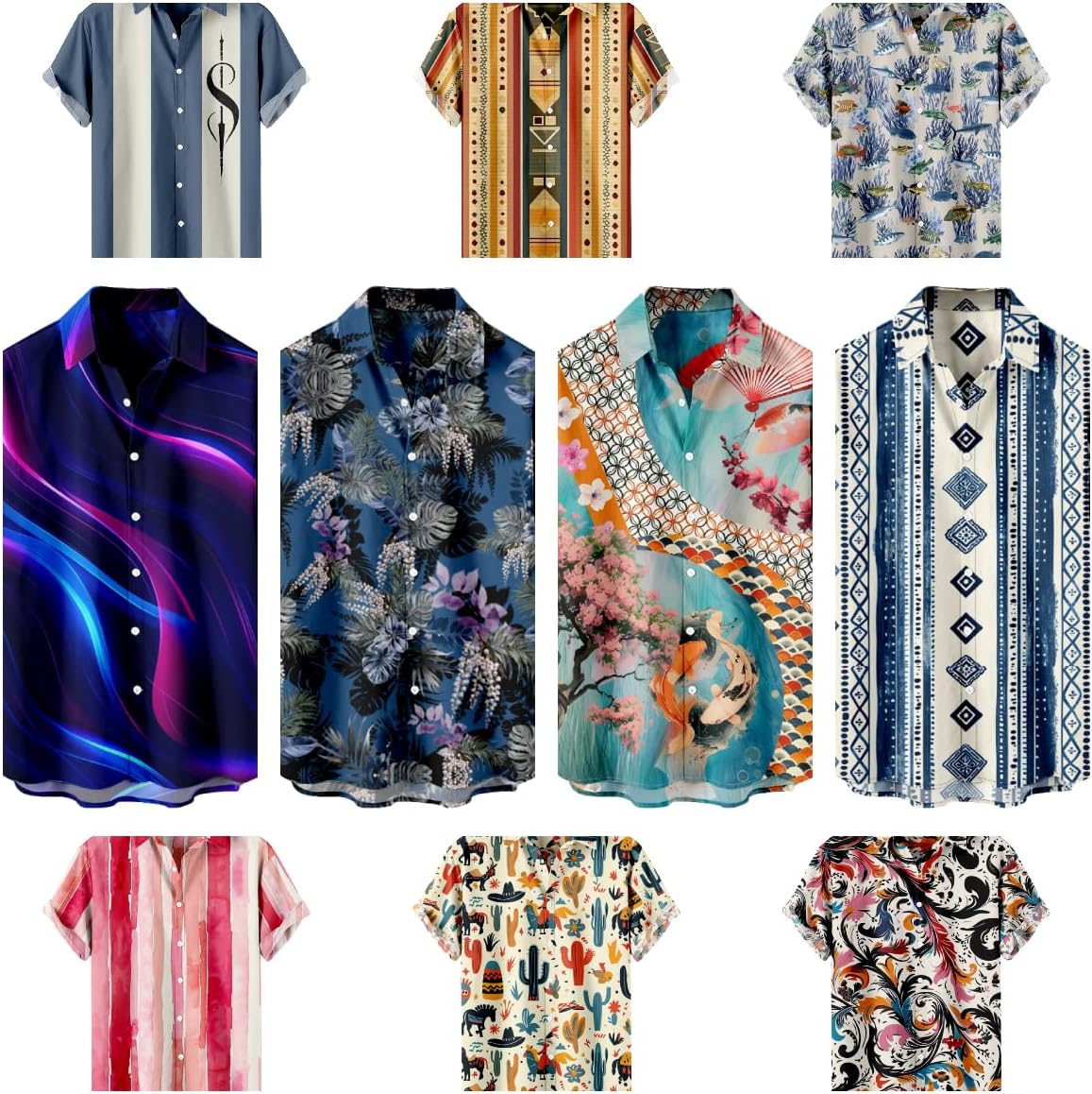 Men's Button-Down Shirts Funny Novelty Printed Casual Summer Beach Tropical Short Sleeve Cuban Collar Shirts - Image 5