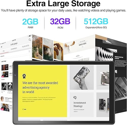 Vista 4 de Tablet de 10 Pulgadas Android 14 Tablet PC, Tabletas con 32GB ROM 512GB Expandible, Procesador Quad Core, WiFi 6, Pantalla IPS HD de 10.1'', Batería