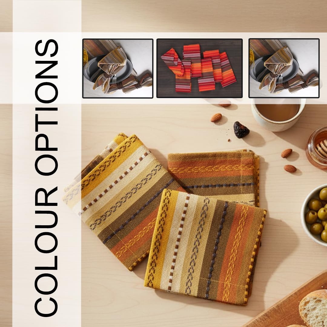 LFH Home Cotton Rich Cloth Salsa Napkin Set of 12 Washable Soft Durable Striped Table Napkins for Dining Wedding, Daily Use Reusable Eco-Friendly Napkins for Elegant Table Settings(18x18)-Golden Multi image 3