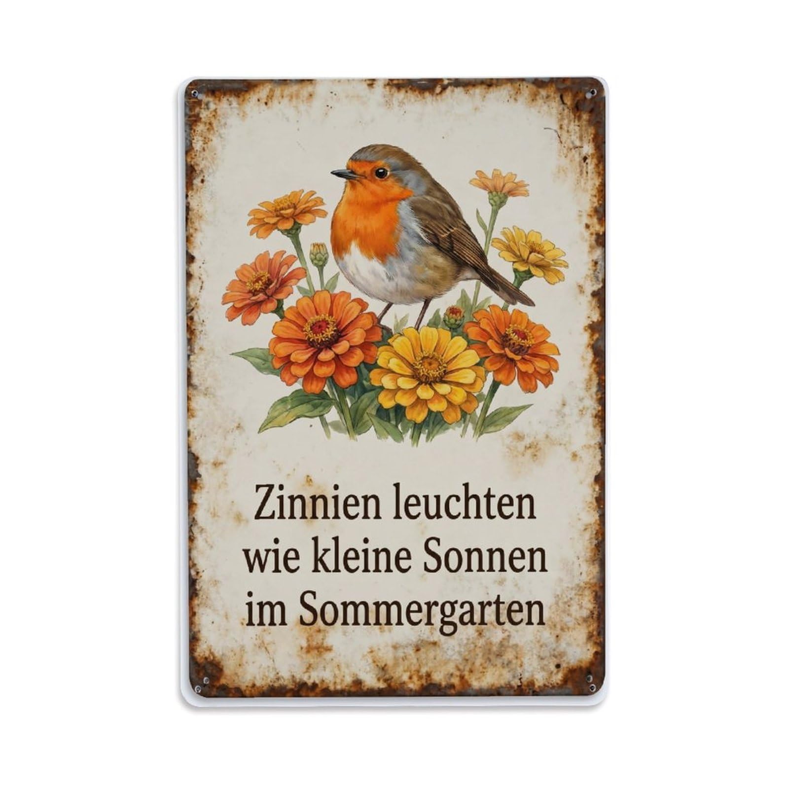 Fqnyr Style Robin Bird Garden Quote Zinnia Bright Metal Tin Sign Plaque Wall Decor For Cafe, Club Bar, Office, Home Garden Metal Poster 8X12inch