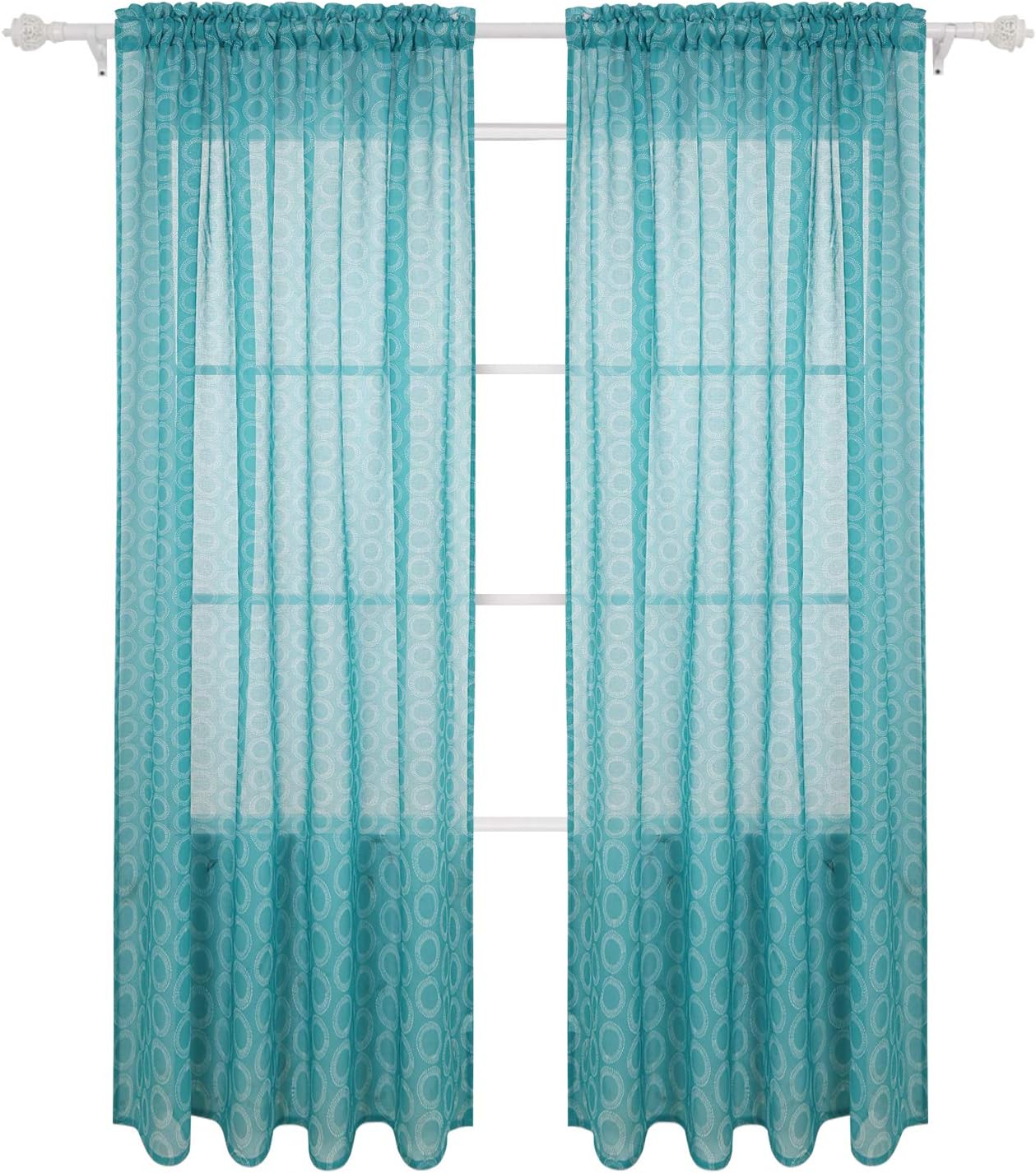 Deconovo Print Rod Pocket Sheer Window Curtains for Living Room, 42x95, Black