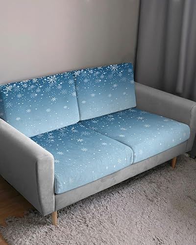 Miniatura 3 de Fundas de cojín para sofá con diseño de copos de nieve de Navidad, color azul degradado, funda elástica para sofá con parte inferior elástica,