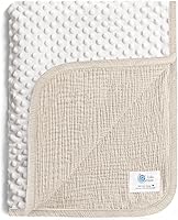 Lulumoon Muslin Baby Blanket with Thermal Minky Dot Backing - Ultra Soft Newborn Receiving Blanket 30x40 Ivory