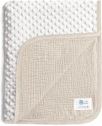 lulumoon Baby Blankets for Newborn Muslin: Thermal Minky Dotted Backing - Cotton Receiving Blanket for Baby Essential & Registry Gift 30"x40"(Ivory)
