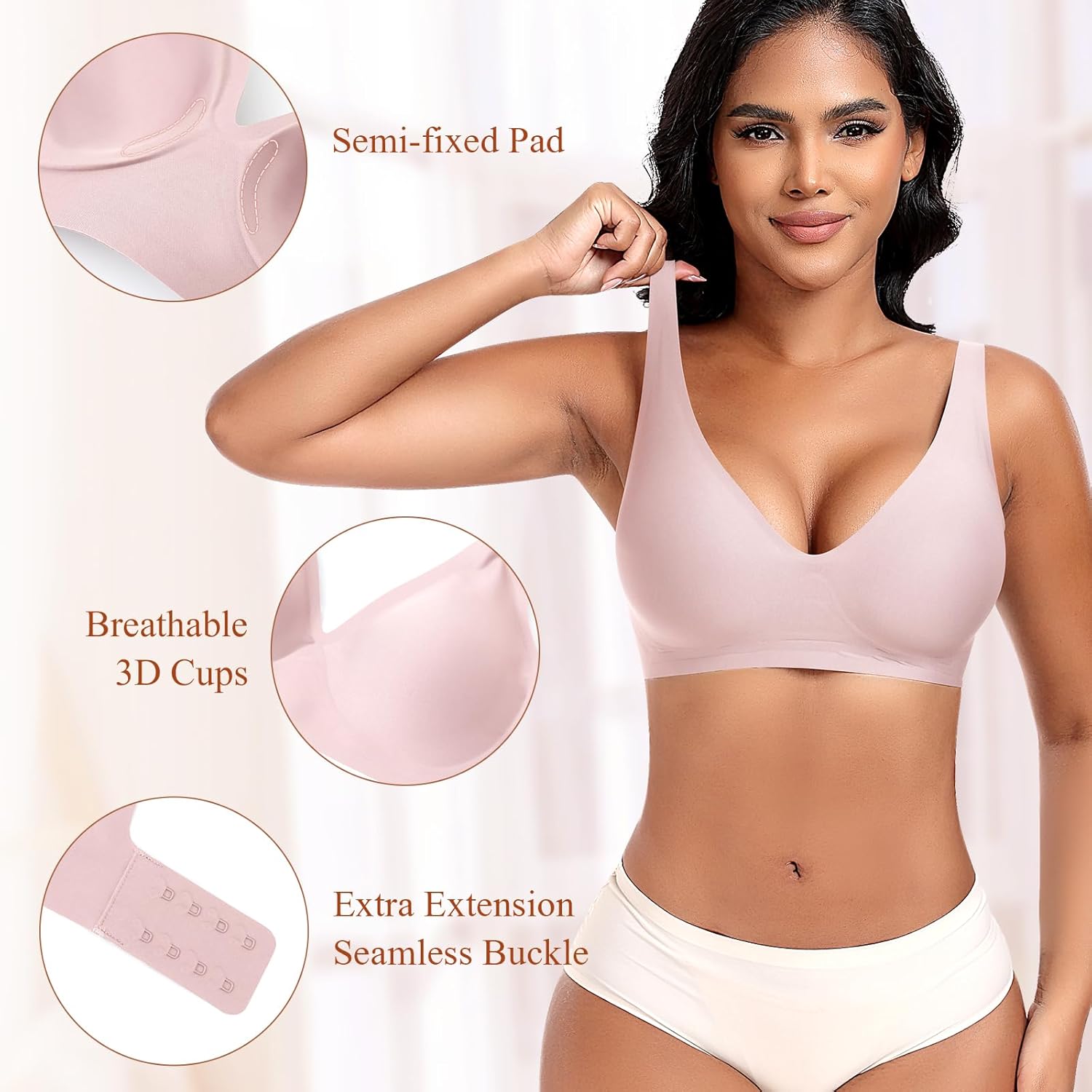DOCUMO Deep V Bras for Women No Underwire Comfort Wireless Bralettes Adjustable Sleep Seamless Plunge Bra with Bra Extender - Image 3