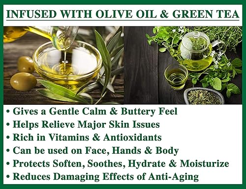 Miniatura 4 de Olivia Care Jabón de baño y barra corporal de té verde prémium  Orgánico, vegano y natural  Aceite de oliva  Repara, hidrata, hidrata y limpia