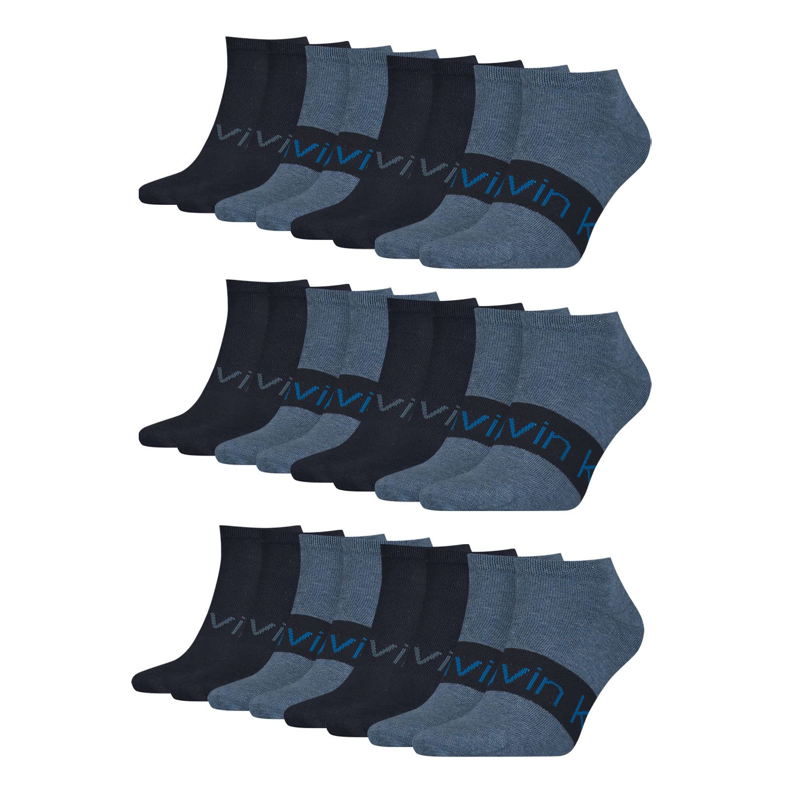 Calvin Klein Herren Sneaker Socken Men's Socks 12 Paar, Farbe:Blau, Größe:43-46, Artikel:-004 denim melange