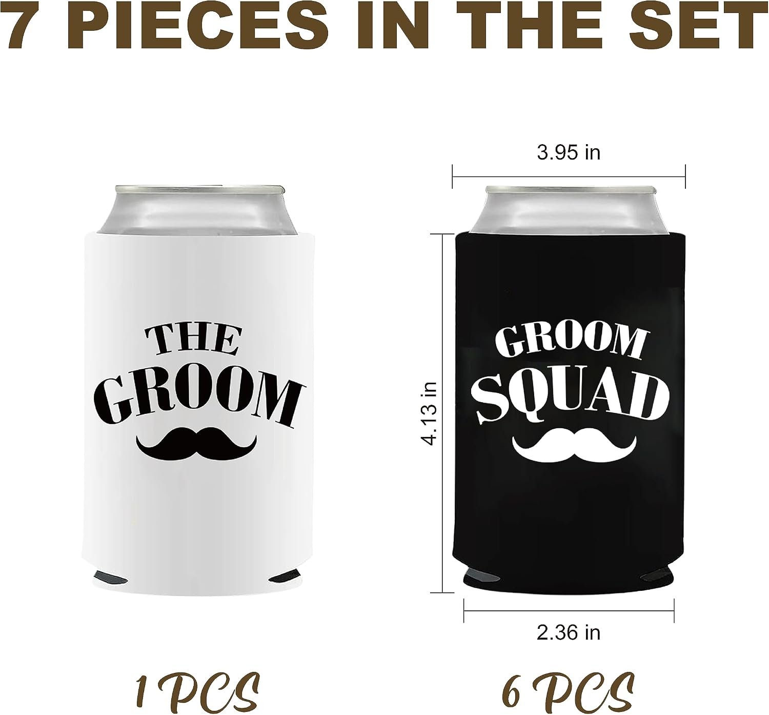 PartyGifts&Beyond 7Pack Groomsmen Can Cooler Groom and Best Man Can Cooler Sleeves for Bachelor Party or Wedding Gift(Beard)