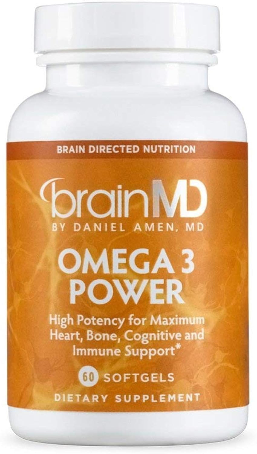 Dr. Amen brainMD Omega-3 Power - 60 Capsules - Joint, Heart & Immune Support Supplement, Promotes Positive Mood & Focus, Contains DHA & EPA - Gluten-Free - 30 Servings : Health & Household