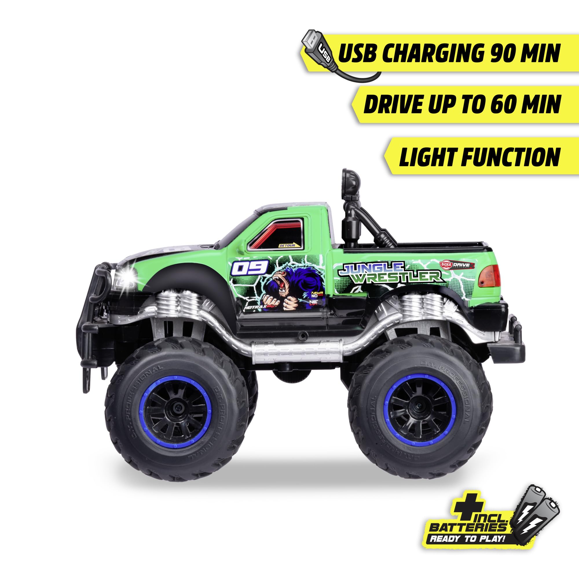 Dickie Toys - RC Auto Jungle Wrestler Ford F150 (30 cm) - zdalnie sterowana monstertruck od 6 lat z oświetleniem - Remote Control Car dla dzieci, pilot zdalnego sterowania 10 km/h, 2,4 GHz, w zestawie