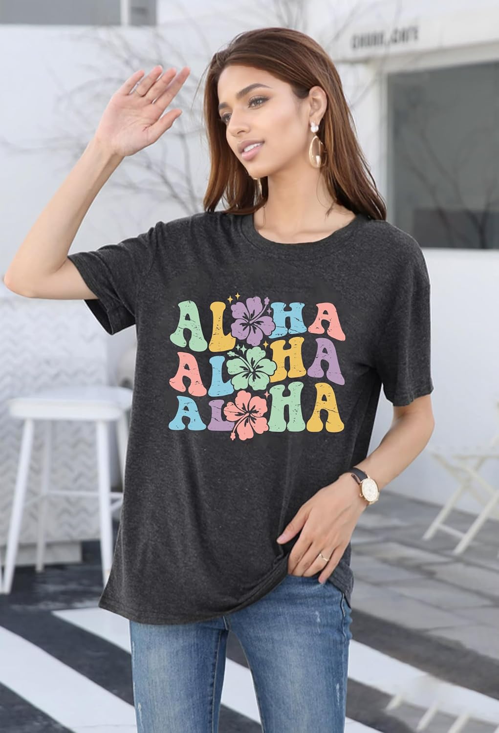 Hawaiian Shirts Women Hawaii Graphic Tees Summer Vacation Hawaiian Tshirt Vintage Hawaii Tropical Tops Outfits - Image 2