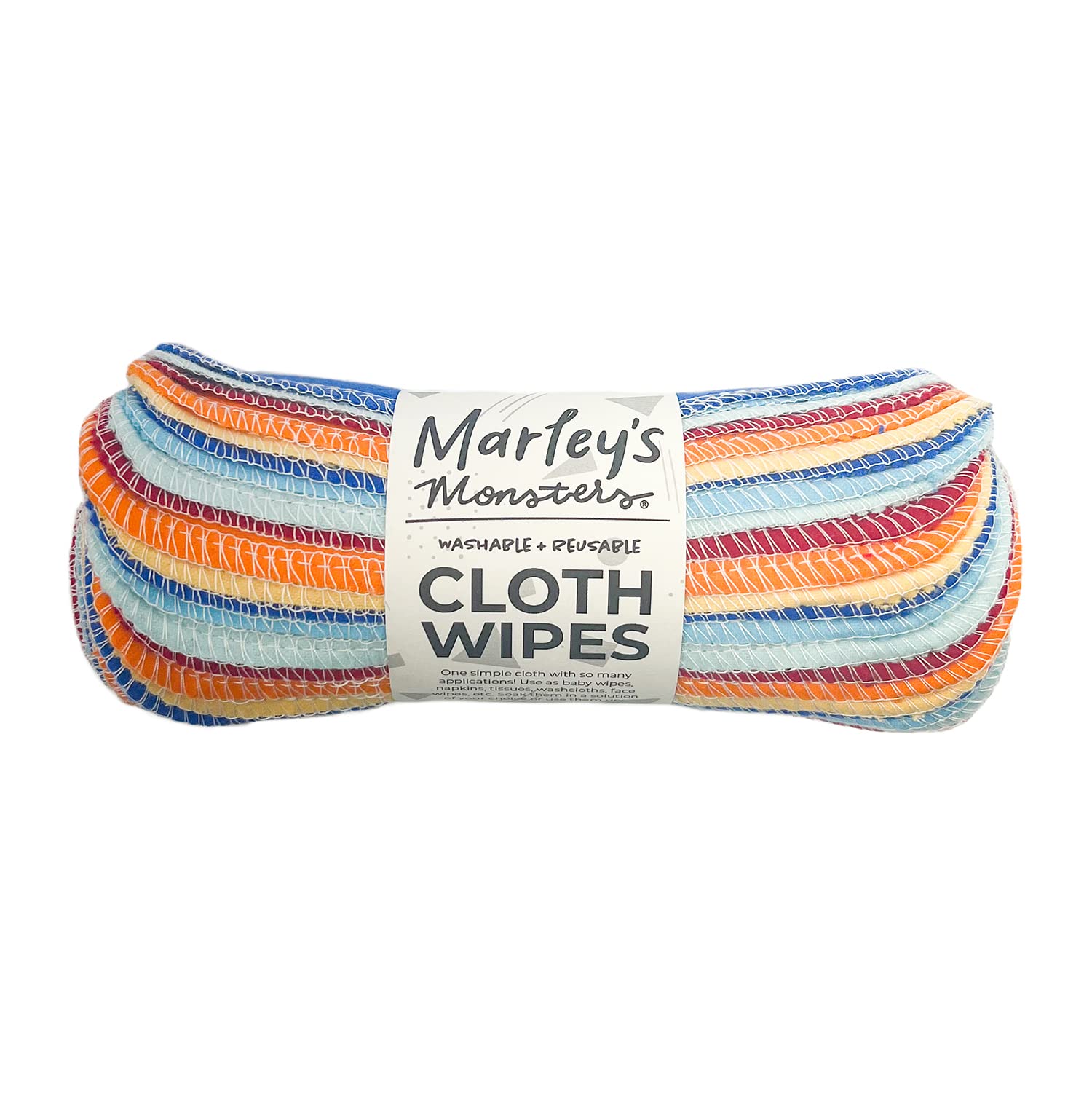 Marley's Monsters Reusable Cloth Wipes - 24 Count Pack - Washable, Cotton, Paperless Wipes (Sunset)